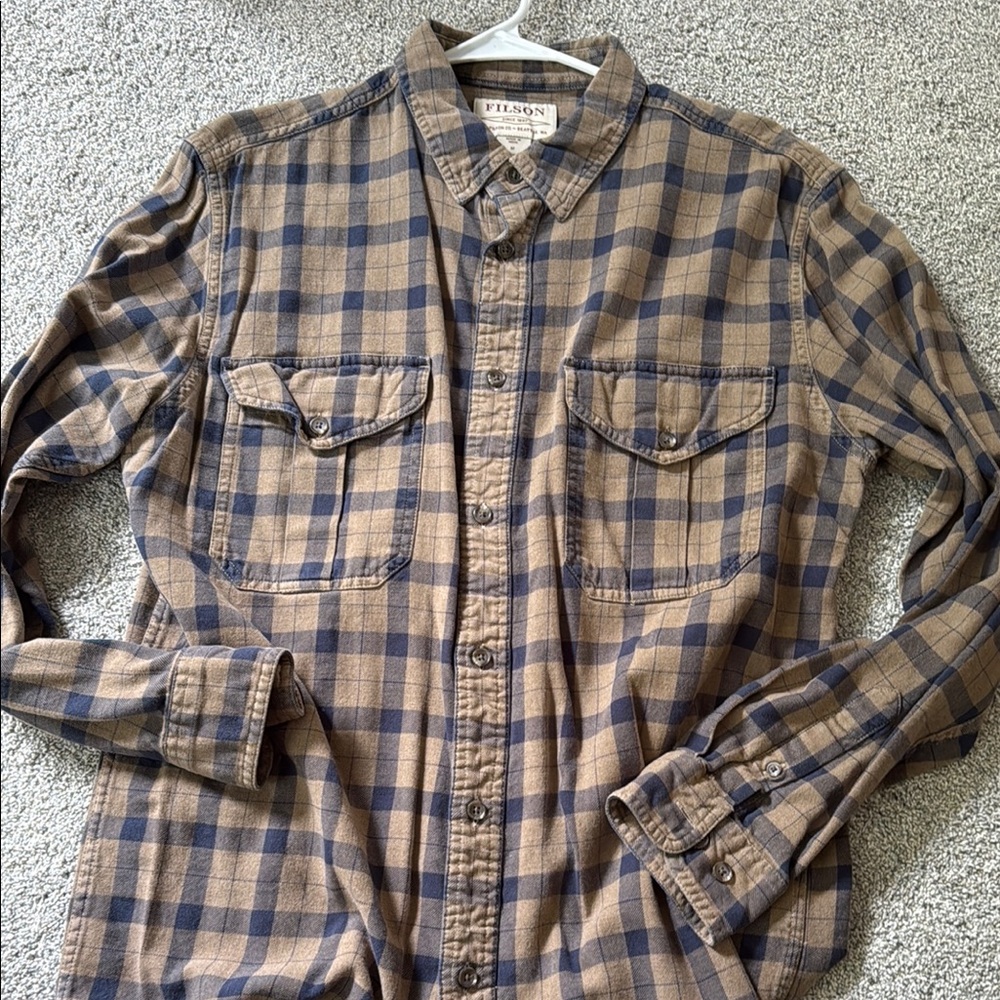 Filson Men's Brown and Blue Checkered Shirt